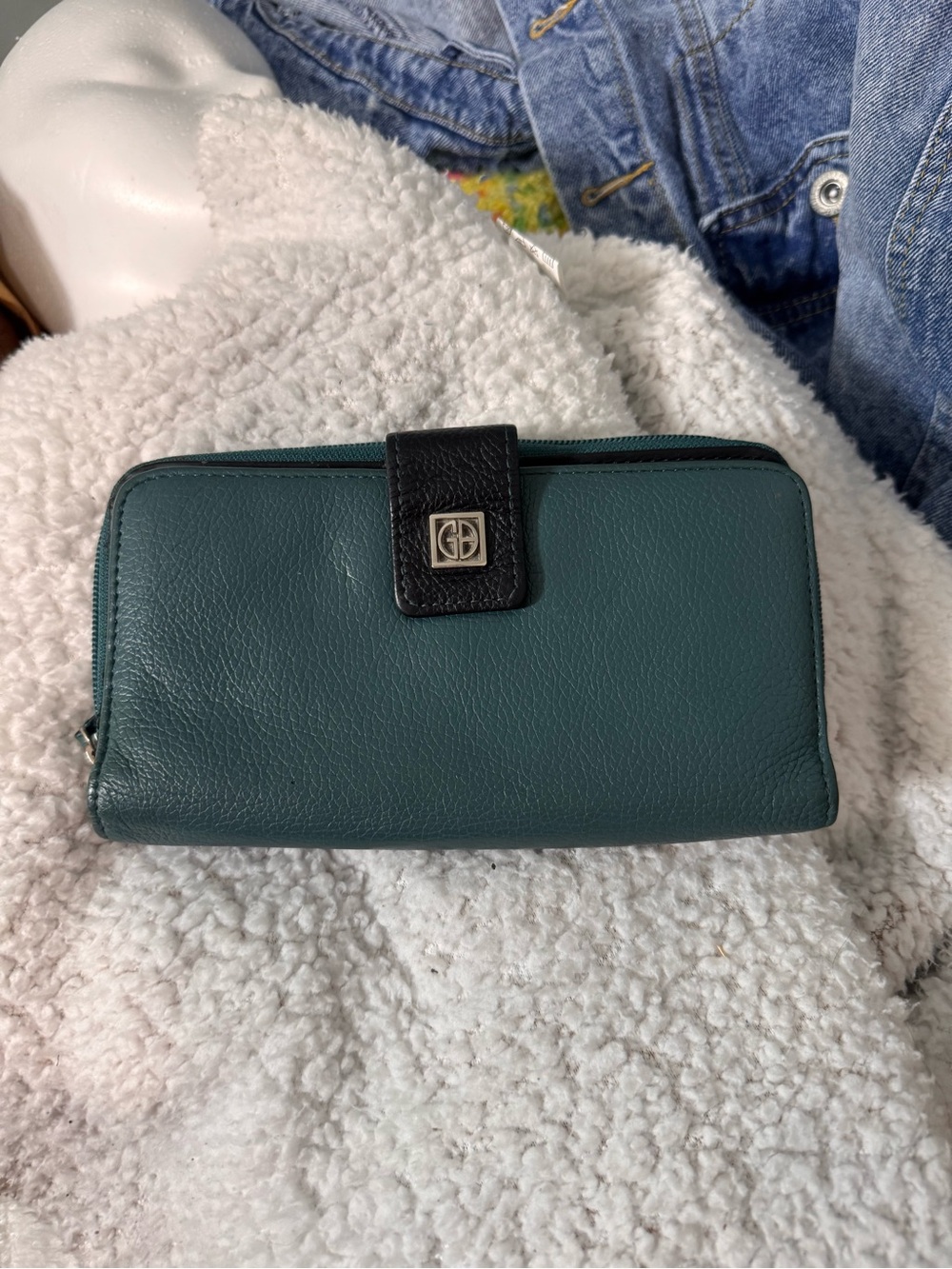 Gianni Bini Teal Leather Wallet with Black Tab